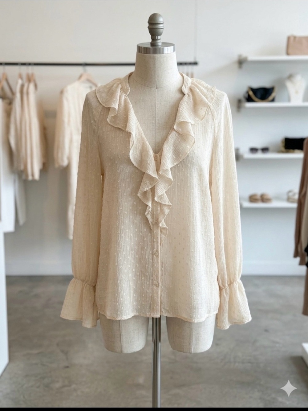 Zara Cream Ruffle V-Neck Blouse